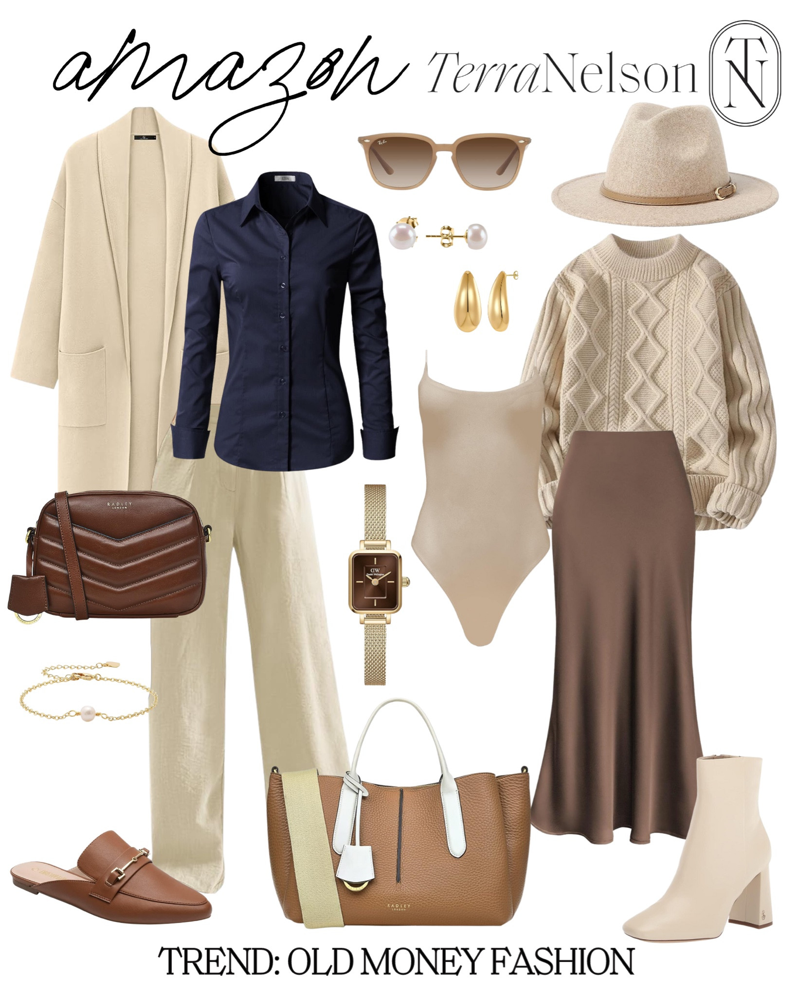 Old money outfits / fall outfits / fall trousers / fall sweaters / neutral wardrobe / old money handbags / Amazon fashion / Amazon jewelry / Daniel Wellington / gold watches

#LTKSeasonal #LTKstyletip #LTKshoecrush
