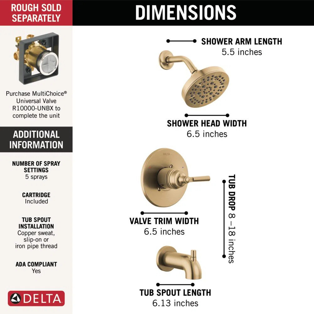 SAYLOR™ Single-Function Tub and Shower Faucet Set, Valve Trim Kit, Shower Head and Handle Set T... | Wayfair North America