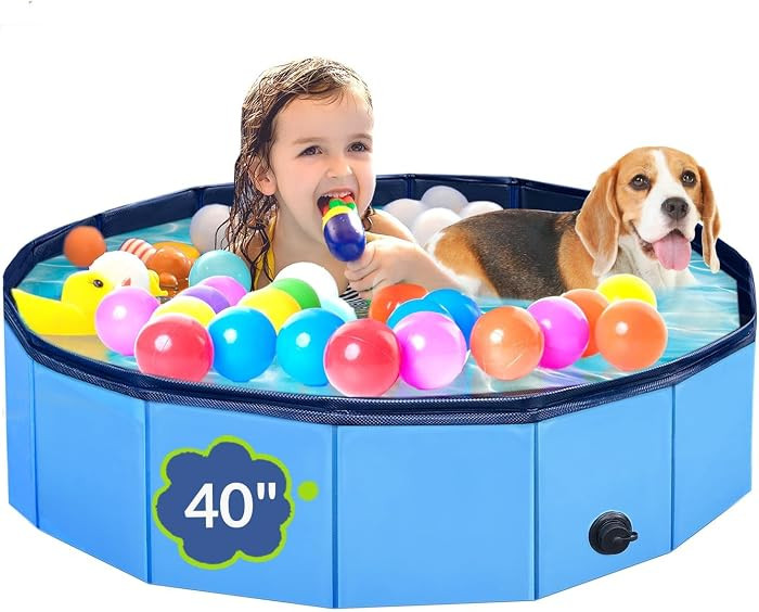Dog Pool, Foldable Pet Swimming Pool with 6mm High-Strength PP Board, Hard Plastic Collapsible Do... | Amazon (US)
