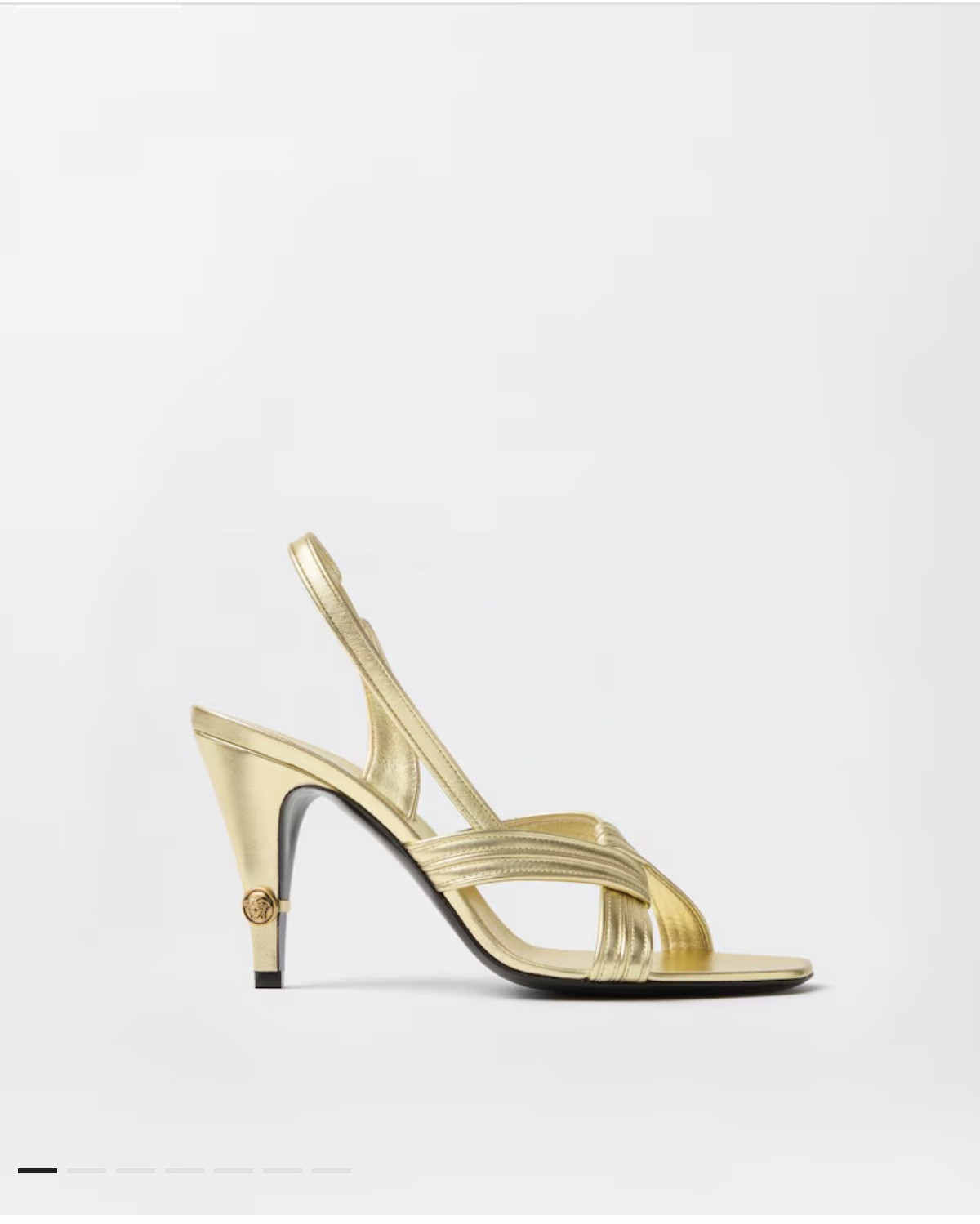The Gianni sandals feature intertwined straps crafted in laminated nappa leather. The silhouette is defined by an open square toe. Heels are decorated with a bejeweled ring featuring 3D Medusa hardware.
Medusa hardware
Slingback strap
Squared toe
Open toe
Heels
Outer composition: 100% Lambskin
Lining: 100% Calf leather
Trim: 100% Calf leather
Sole: 100% Calf leather
Size & Fit
Heel: 3.5" / 9 cm
Fit is true to size, we recommend taking your normal size
Footbed: Regular

#LTKSaleAlert #LTKdayinmylife #LTKU