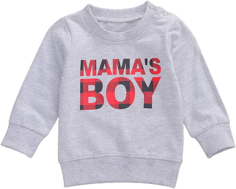 Infant Baby Boy Clothes Mama's Boy Long Sleeve Pullover Sweatshirt Shirt Crewneck Sweater Blouse | Amazon (US)