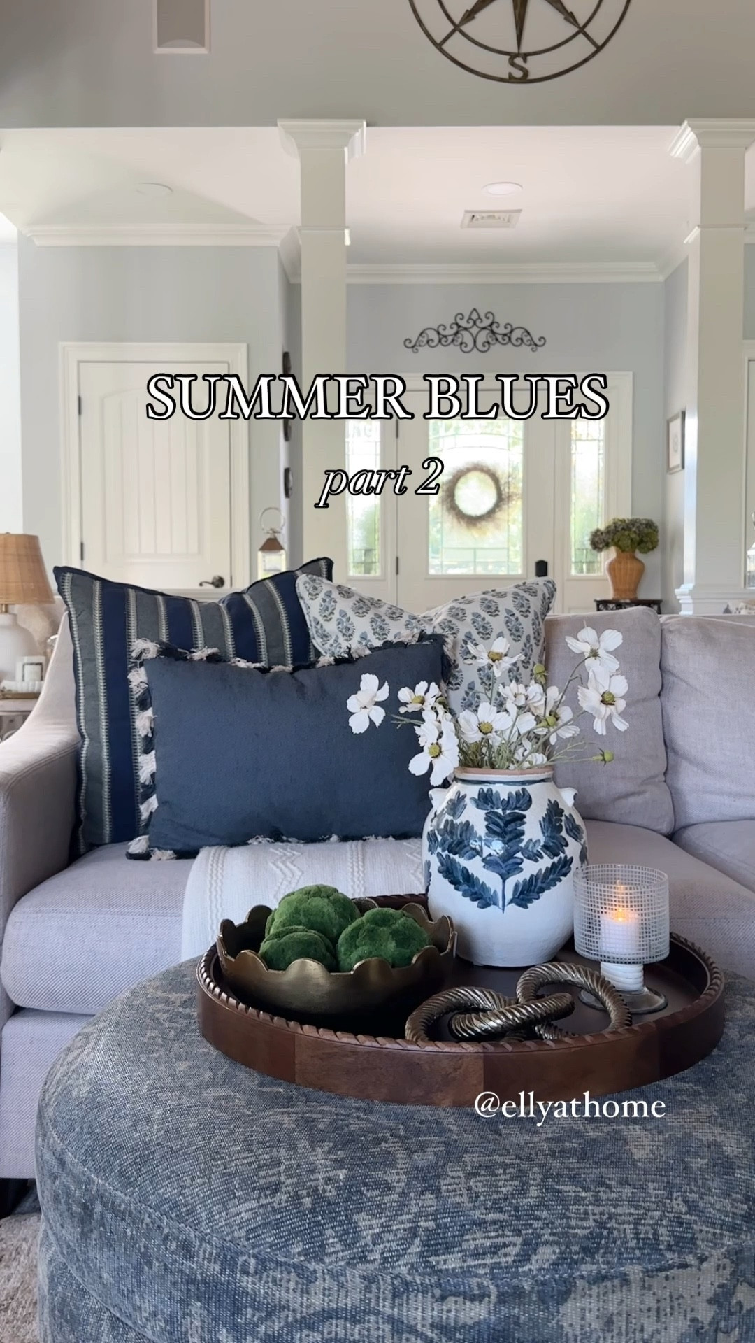 Summer blues with new pillows from the Studio McGee collection at Target, new dark wood tray, brass bowl, links, best selling blue and white vase & candleholder from Pottery Barn. Shop sofa, table lamp and more home decor accessories. Amazon Home. Free shipping. 

#LTKSaleAlert #LTKFindsUnder50 #LTKHome