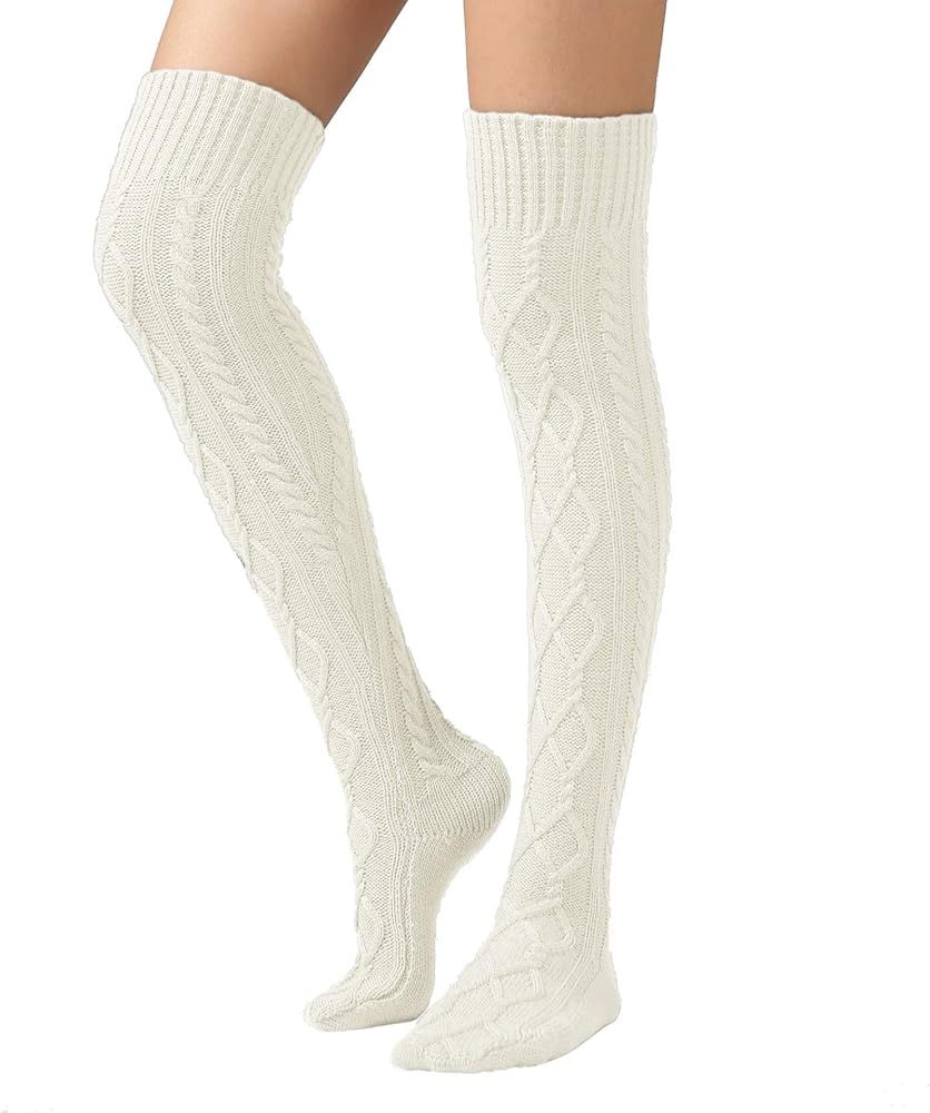 YELAIVP Women's Cable Knit Thigh High Socks Over the Knee Sock Extra Long Leg Warmers | Amazon (US)