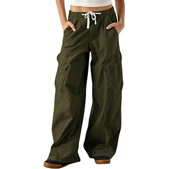 Wide Leg Cargo Pants for Women Drawstring Elastic Waist Barrel Baggy Jeans with Pockets | Amazon (US)