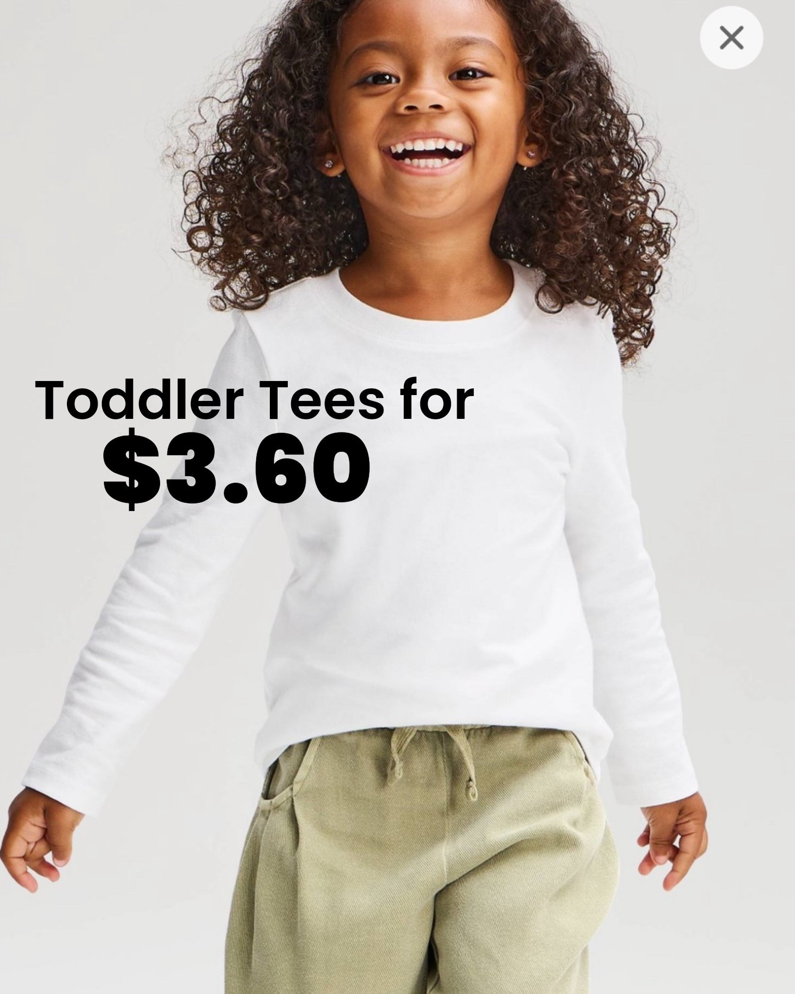 This is the lowest price you will see on these basic toddler tees all season! I grab a few white ones every year for my daughter to wear as a base layer.￼￼