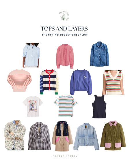 Tops, tees, sweaters, jackets - all the layers from the Spring Closet checklist. Download the free guide over on CLAIRELATELY.com 

#LTKSeasonal #LTKstyletip #LTKSpringSale