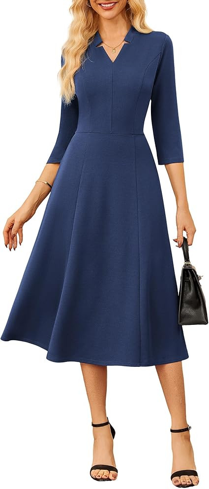 GRACE KARIN Work Dresses for Women 2025,Midi Business Dress,3/4 Sleeve Classy Fit and Flare Dress... | Amazon (US)