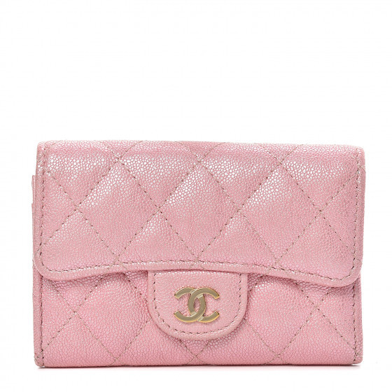 CHANEL Iridescent Caviar Flap Quilted Card Holder Pink | Fashionphile