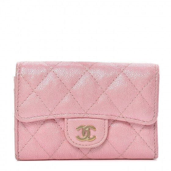 CHANEL Iridescent Caviar Flap Quilted Card Holder Pink | Fashionphile