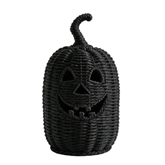 2026 New Black Woven Pumpkin Basket with Witch Hat Cover Lid, 11" Halloween Jack-O-Lantern Woven ... | Walmart (US)