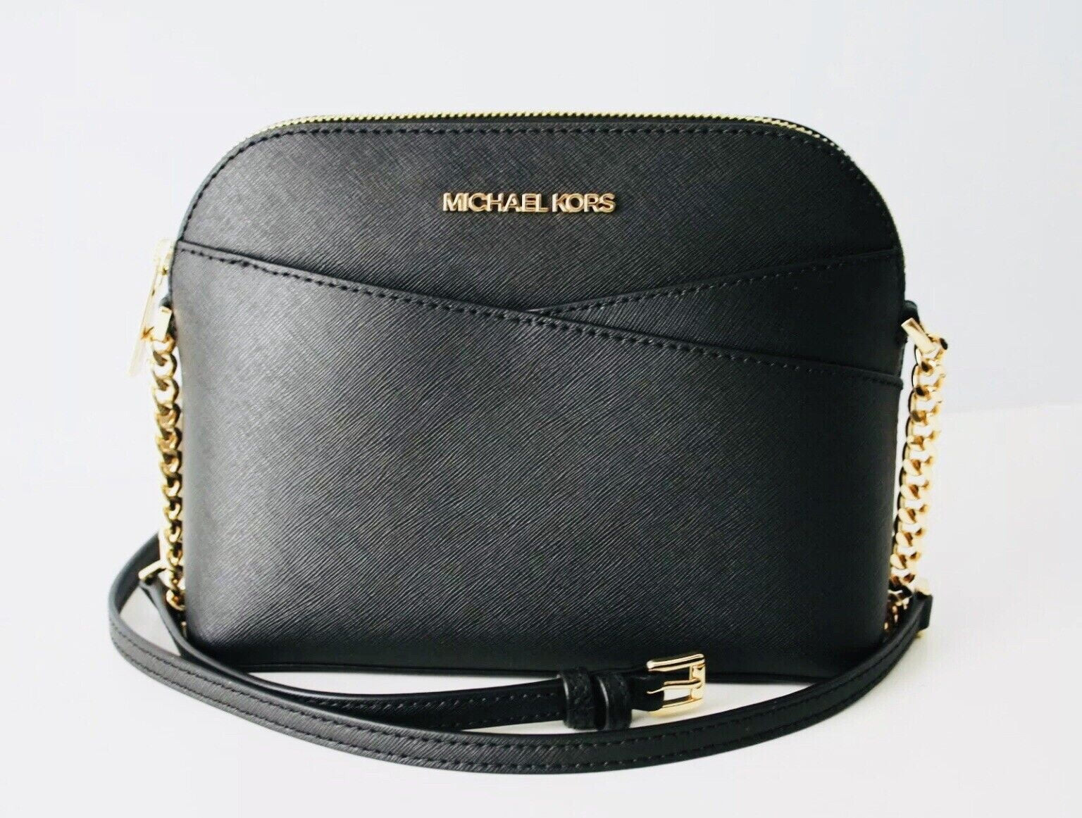 Michael Kors Jet Set Travel Medium Leather X Cross Dome Crossbody Handbag (Black Solid/Gold) | Walmart (US)
