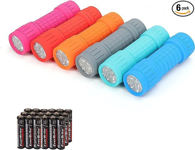 EverBrite 9-LED Flashlight 6-Pack Impact Handheld Torch Assorted Colors with Lanyard 3AAA Battery... | Amazon (US)