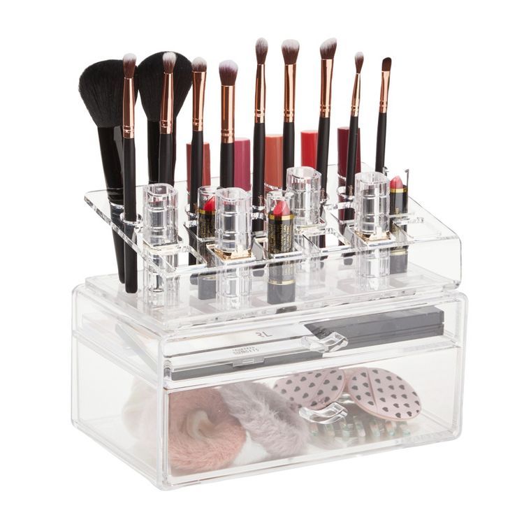 Glamlily Clear Makeup Organizer with Drawers and Brush Holder (9.4 x 5.9 x 6.88 In) | Target