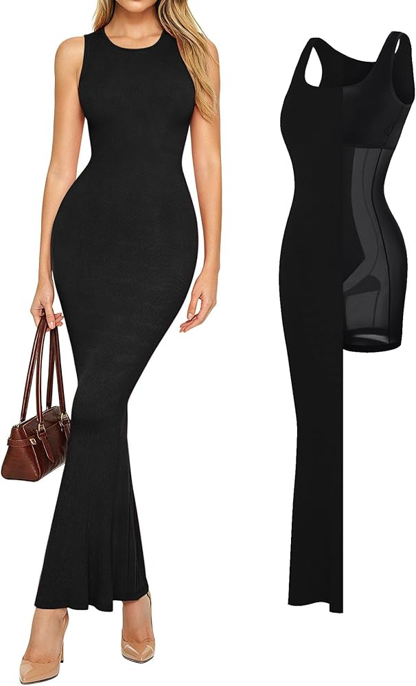 Popilush Built-in Bra Shapewear Maxi Long Dresses for Women Bodycon Sleeveless Modal Casual Forma... | Amazon (US)