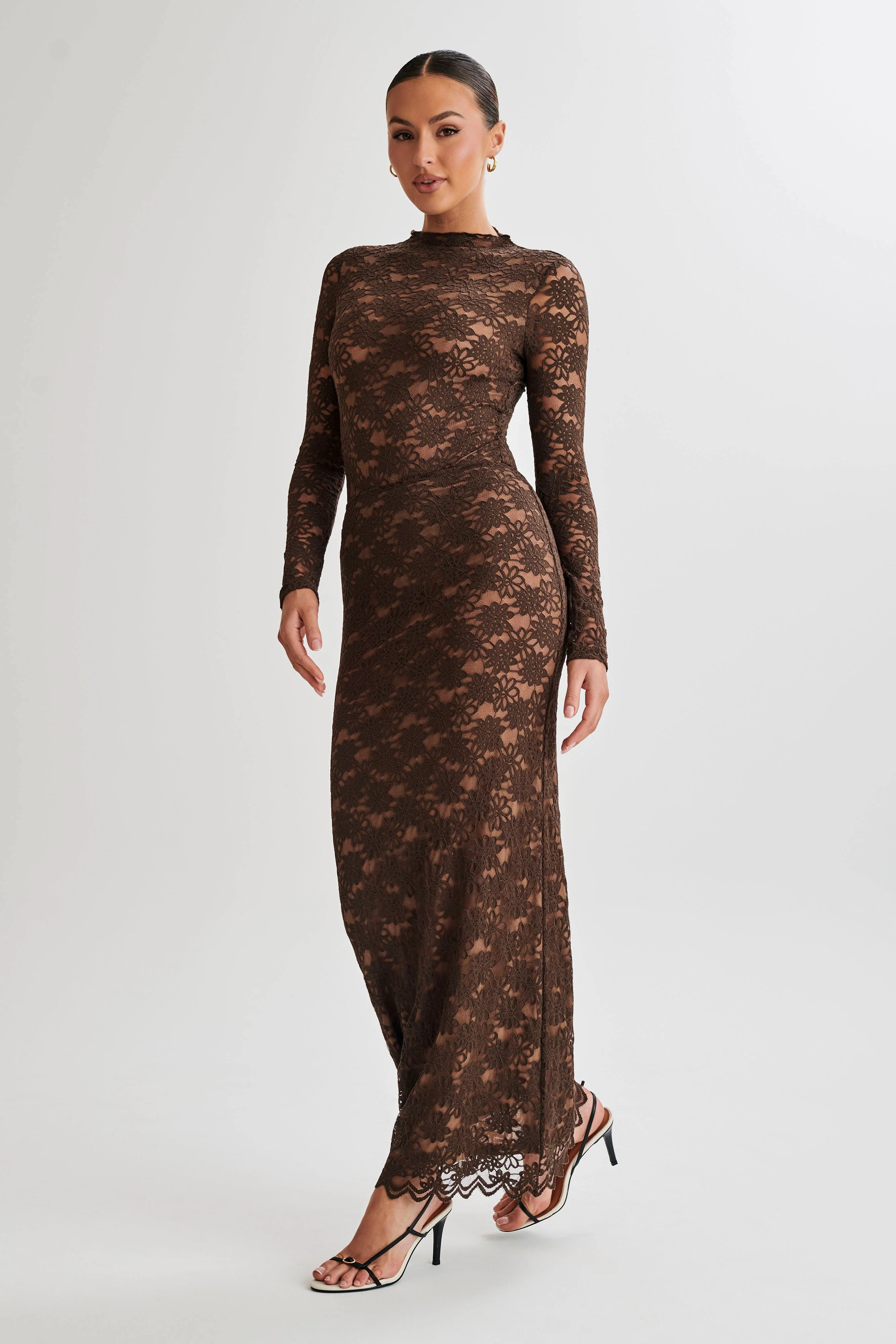 Renata Lace Long Sleeve Bodysuit - Chocolate | MESHKI US