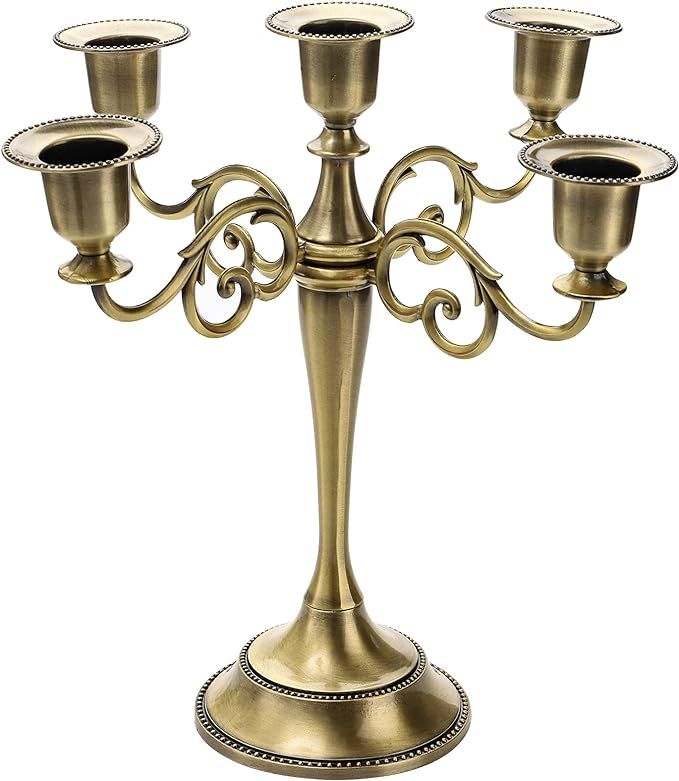 YOUEON 5 Arm Candelabra, 10.4 Inch Antique Bronze Candle Holder Bronze Candelabra Candlestick Hol... | Amazon (US)