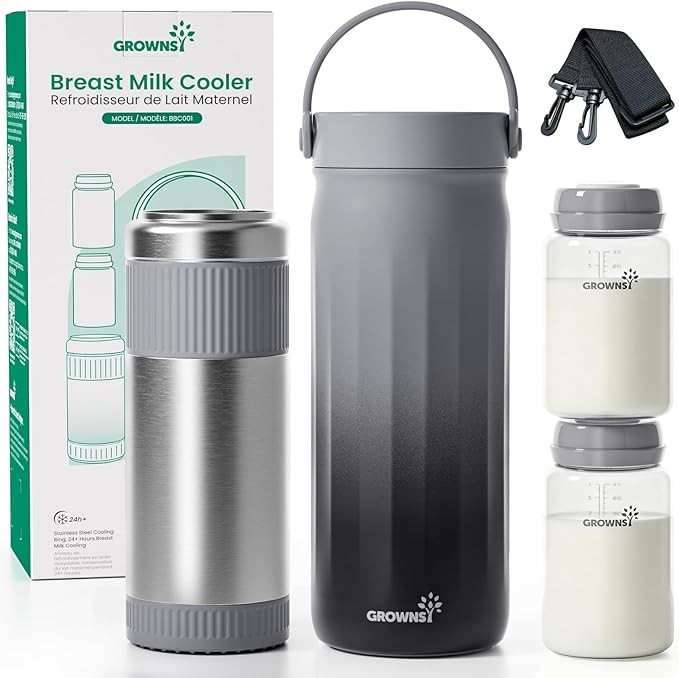 Grownsy 22oz Portable Breast Milk Cooler, 360° Stainless Steel Chiller Keeps Breastmilk Fresh fo... | Amazon (US)