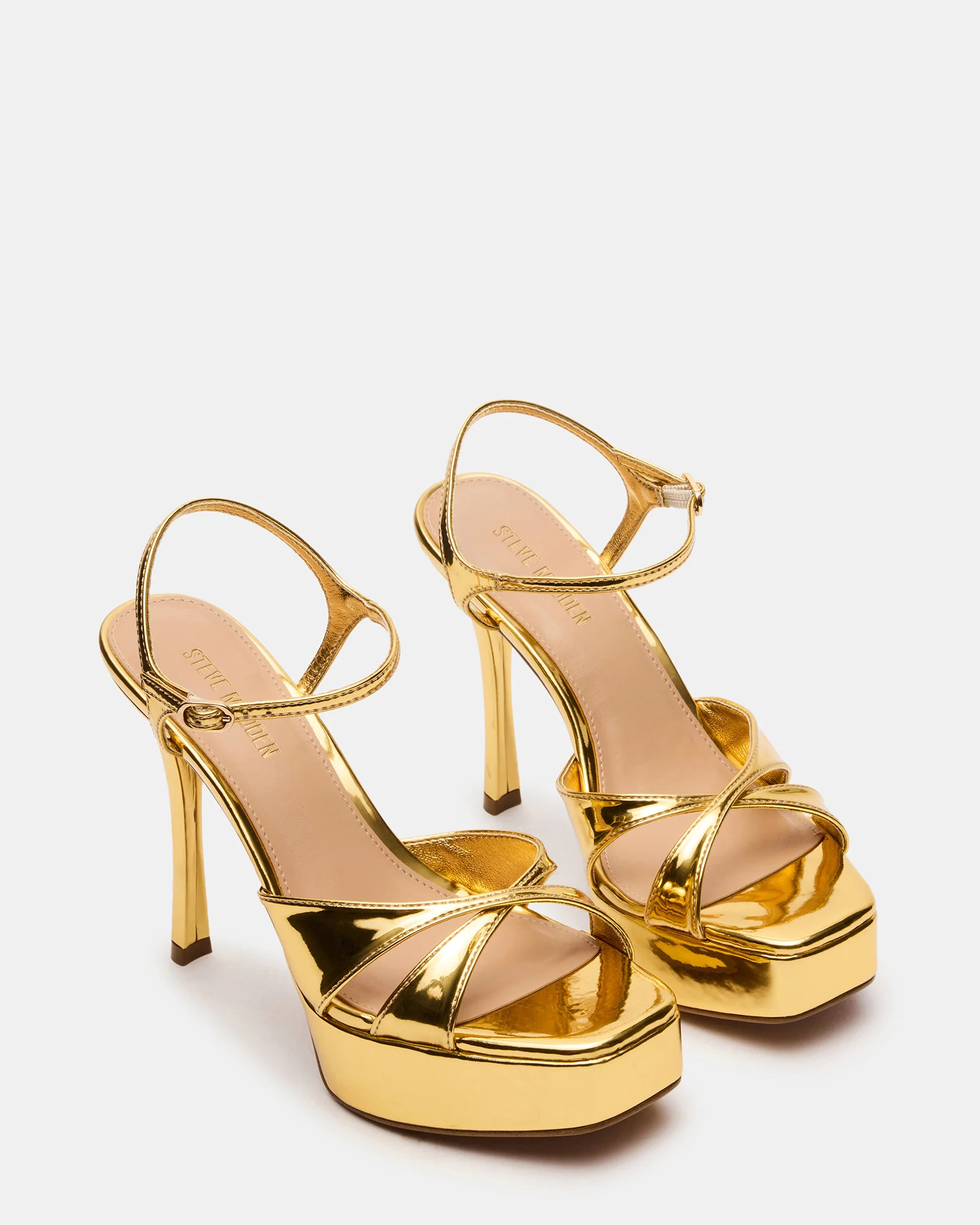 SCARLET Gold Square-Toe Strappy Platform Women's Heel | Steve Madden (US)