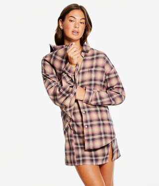 Long Sleeve Oversized Plaid Button-Down Shirt | Aeropostale