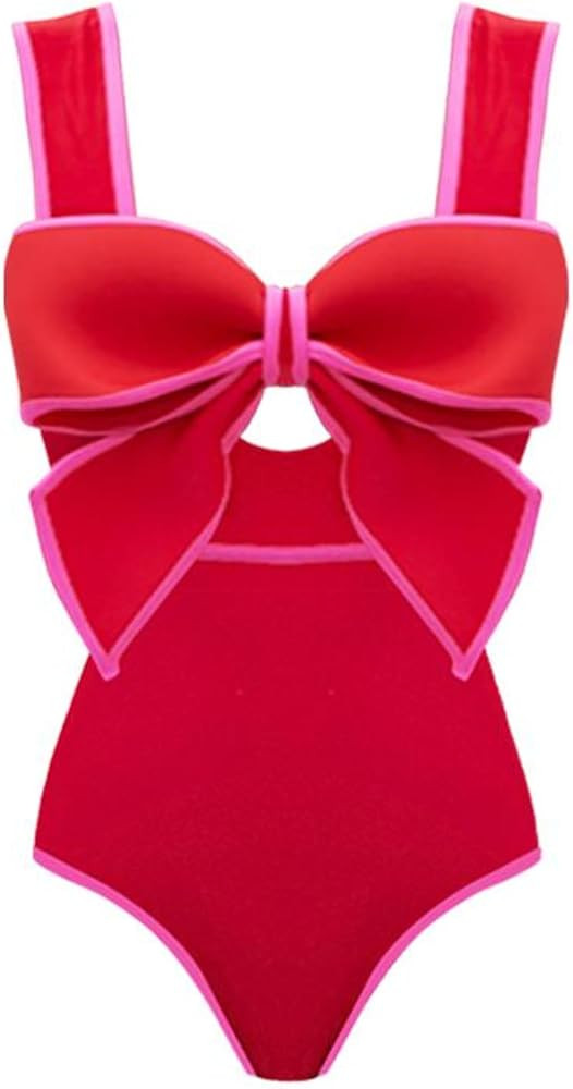 FLAXMAKER Bow Front Cut Out Color Block One Piece Swimsuit and Skirt (US, Alpha, Small, Regular, ... | Amazon (US)