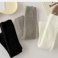 3pairs White, Gray, Black Solid Color Knitted Leg Warmers, Women/Girls Layered Leg Warmers, Suitable For All Seasons | SHEIN