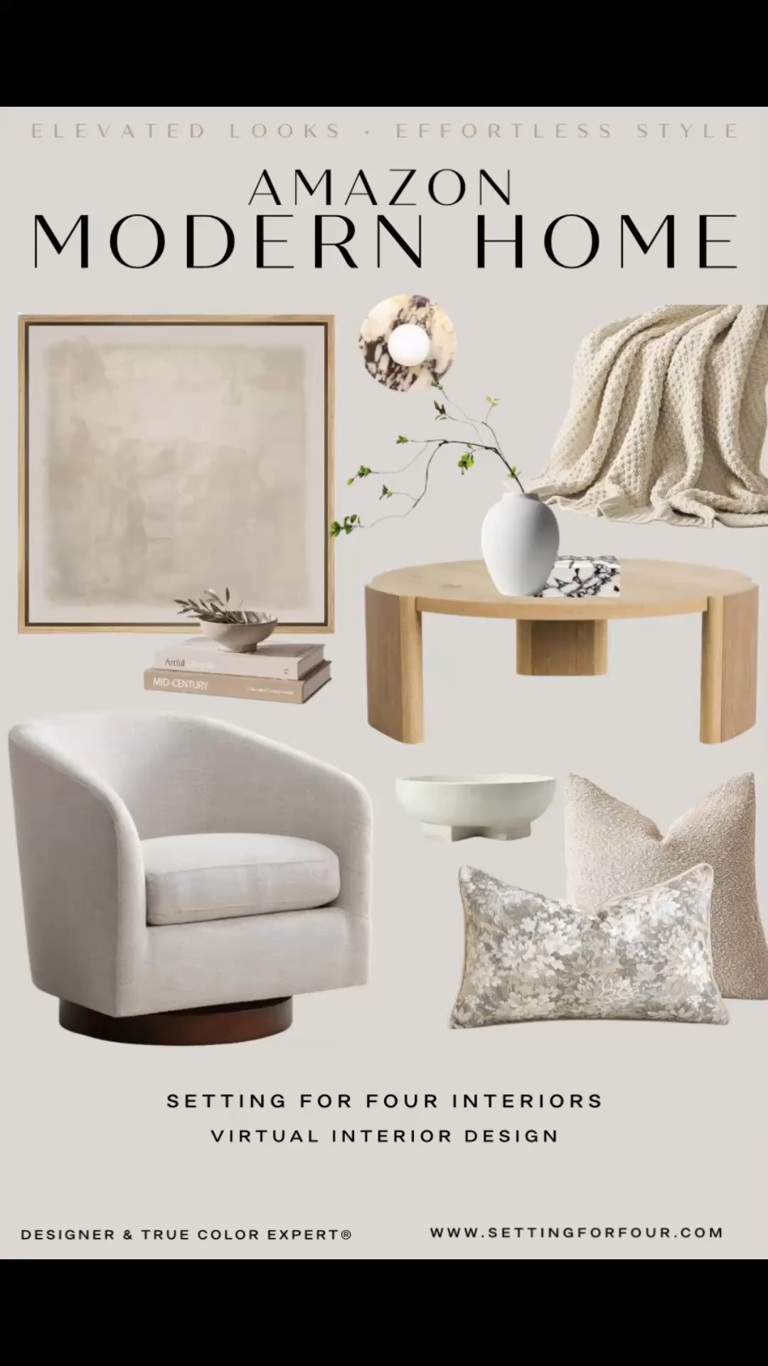 Amazon modern home. Designer picks. Neutral aesthetic, organic, transitional, earthy, white, beige, Restoration Hardware style, swivel chair, round coffee table, wood, marble, wall sconce light, accent pillows, throw blanket, decorative bowl, furniture, decor, faux books, vase, stems, canvas art

#LTKhome #LTKsale #LTKstyletip