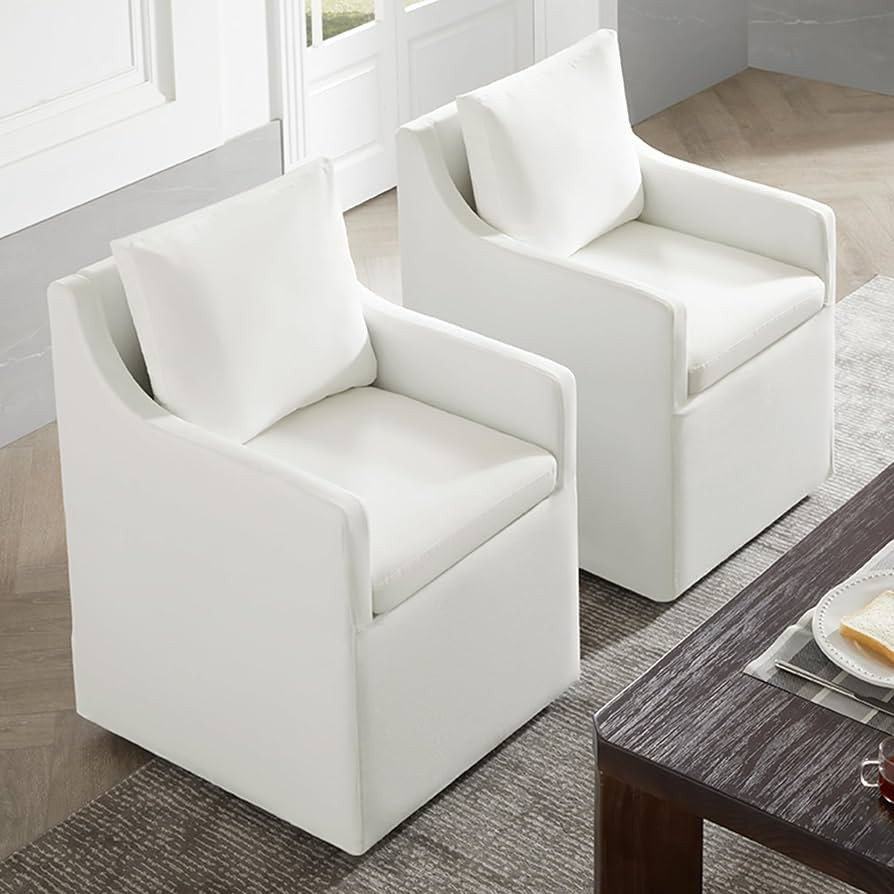 Upholstered Dining Chair with Casters Washable Cover Side Deskchair with Rollers for Diningroom L... | Amazon (US)