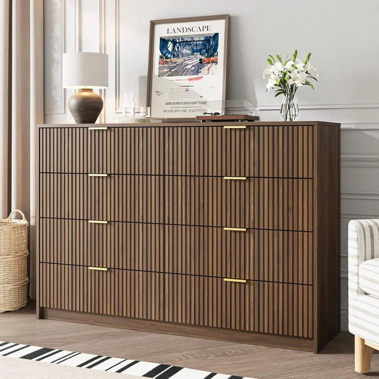 FURNIWAY Walnut Dresser for Bedroom, 8 Drawer Double Dresser, Modern Chest of Drawers for Bedroom... | Walmart (US)