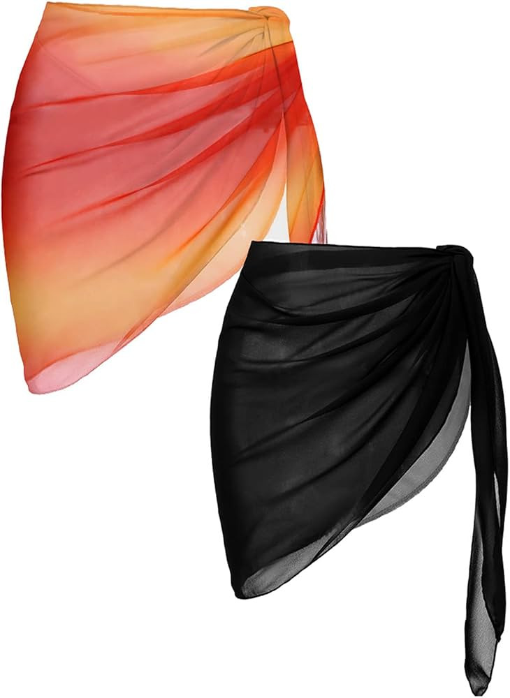 Ekouaer 2 Pieces Women Beach Sarongs Sheer Cover Ups Chiffon Bikini Wrap Skirt for Swimwear S-XXL | Amazon (US)