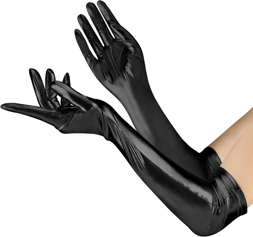 Women's Faux Leather Adult Long Gloves Party Patent Sexy Wet Look Gloves Halloween Cosplay Access... | Amazon (US)