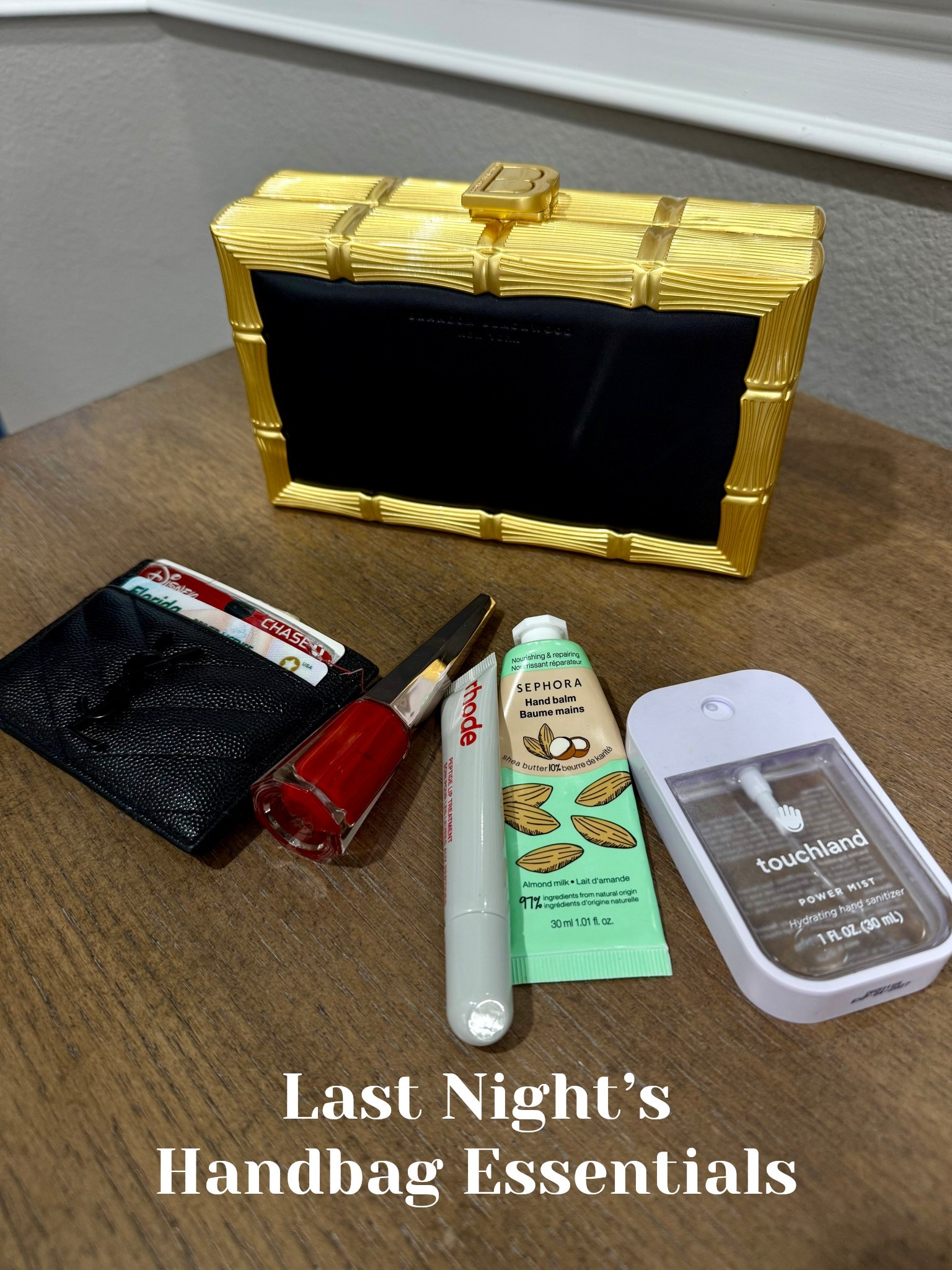 Handbag essentials for a night out! Unfortunately this beautiful Brandon Blackwood Bamboo Clutch has been discontinued. 😩 I did find one online from a reseller that I will link!

#LTKOver40 #LTKBeauty