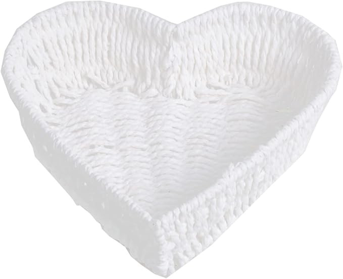 BinaryABC Heart Shaped Rattan Basket,Fruit Vegetables Bread Rattan Basket(White) | Amazon (US)