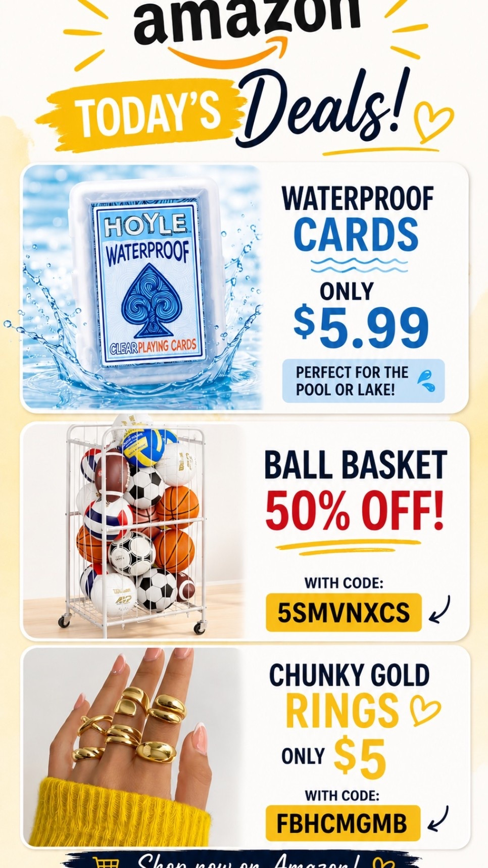 Amazon daily deals
Waterproof playing cards
Ball basket with wheels 
Gold rings for women

#LTKSaleAlert