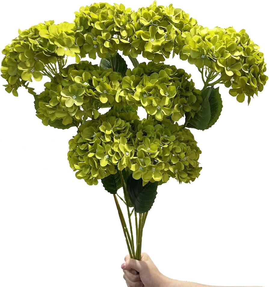 8pcs Green Hydrangea Artificial Flowers 27.62" Large Realistic Single Long Stem Faux Silk Hydrang... | Amazon (US)