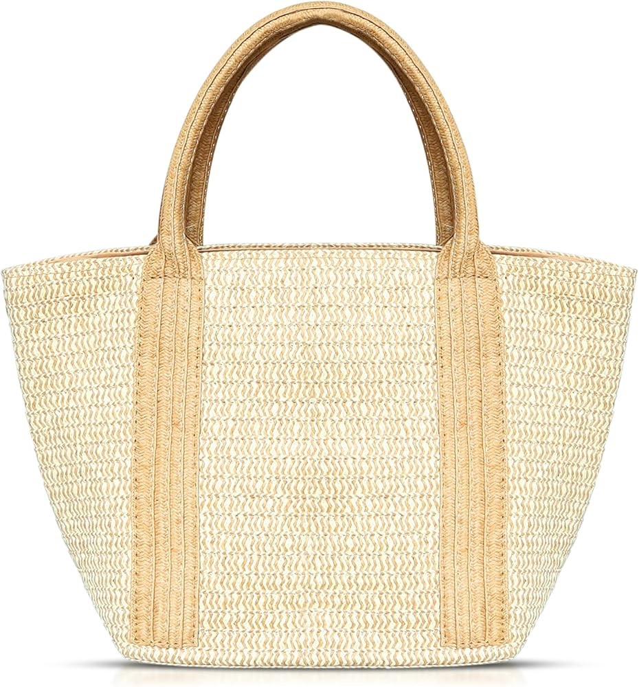 QTKJ Straw Bag, Beach Bags for Women, Woven Beach Hand Bag Handmade Rattan Handbag for Vacation T... | Amazon (US)