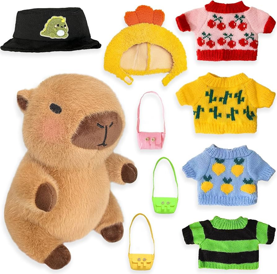Capybara Plush with 9 pcs Clothes & Accessories, 10.2 in Cute Capybara Stuffed Animal Plush Toys,... | Amazon (US)