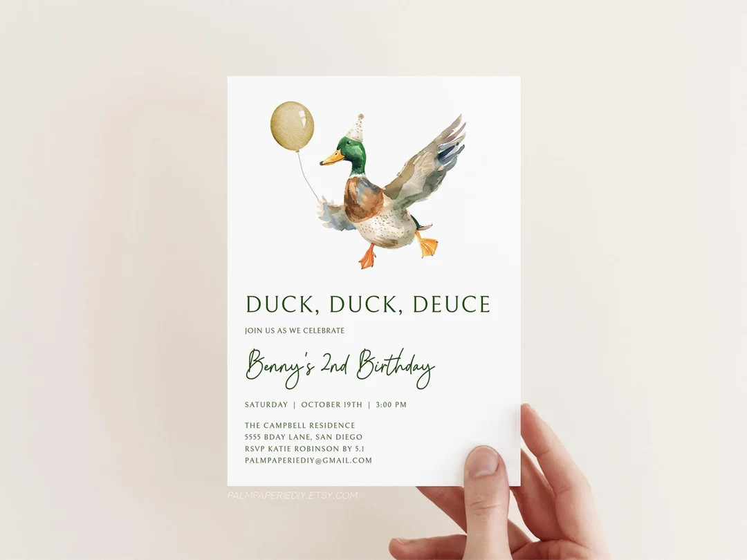 Duck 2nd Birthday Invitation, Duck Duck Deuce, Mallard Invite Template, Editable Digital Download... | Etsy (US)