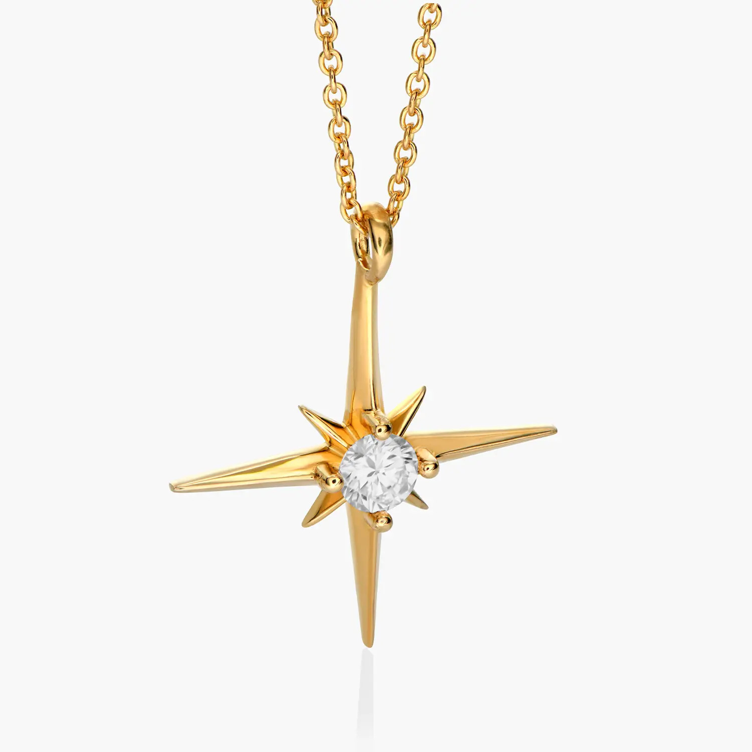 Engraved Northern Star Necklace with 0.3ct Diamond - Gold Vermeil | Oak & Luna (US)
