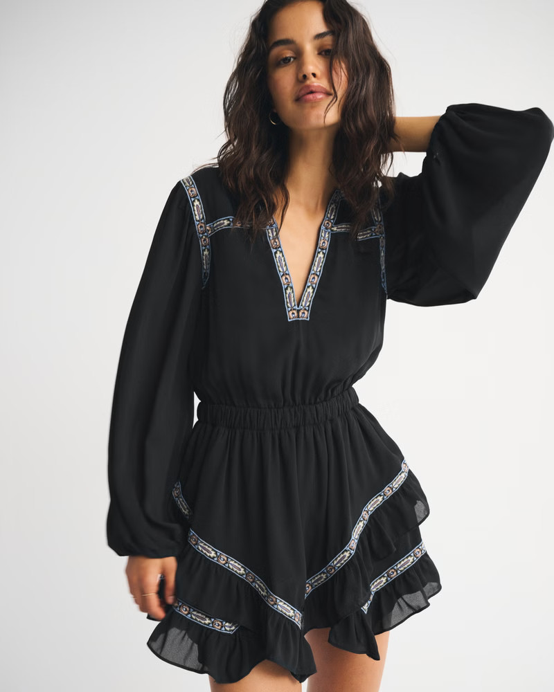 Women's Long-Sleeve Easy Waist Ruffle Mini Dress | Women's Dresses & Jumpsuits | Abercrombie.com | Abercrombie & Fitch (US)