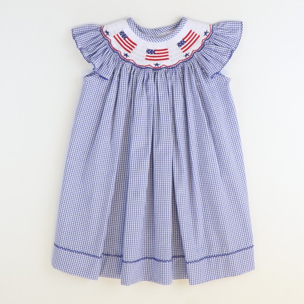 Smocked Flags Bishop - Royal Blue Check | Southern Smocked Co.