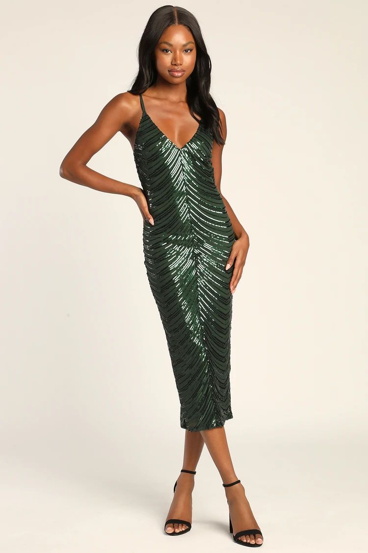 Like a Movie Star Hunter Green Sequin Bodycon Midi Dress | Lulus (US)