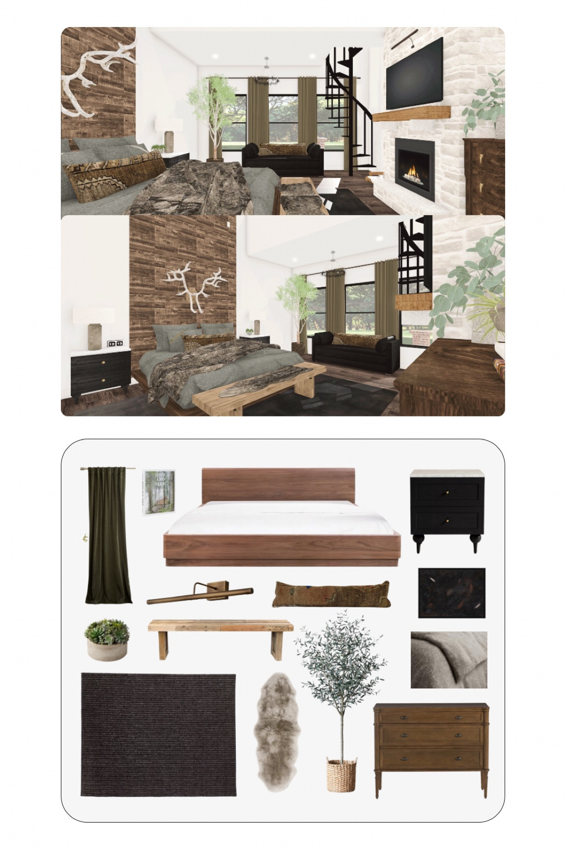 shop our moody rustic bedroom design for a client 👩‍💻 modern & reclaimed wood rustic bedroom design #bedroom #rustic #homedecor #furniture #bedroomfurniture 

#LTKhome