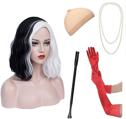 Zivyes Cruella Devil Accessories Fancy Dress Costume Ms. Spot Black and White Wig Gloves Cruella ... | Amazon (US)