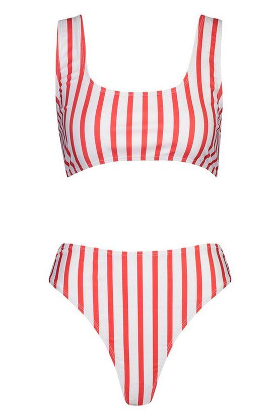 Stripe Crop High Waist Bikini | Boohoo.com (US & CA)