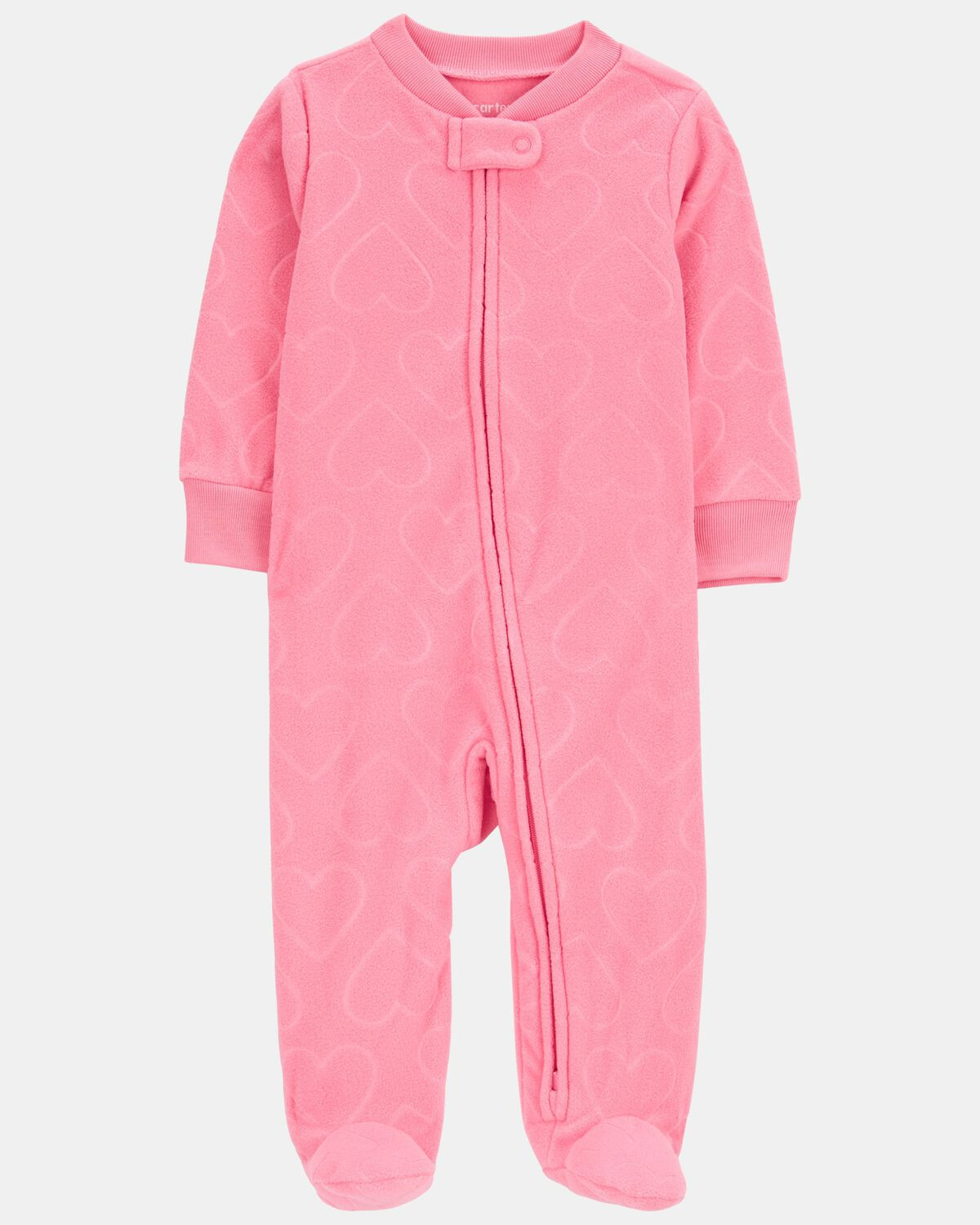 Baby Girl Heart Print Loose Fit Long-Sleeve 2-Way Zip Sleep & Play Pajamas - Pink | Carter's Inc