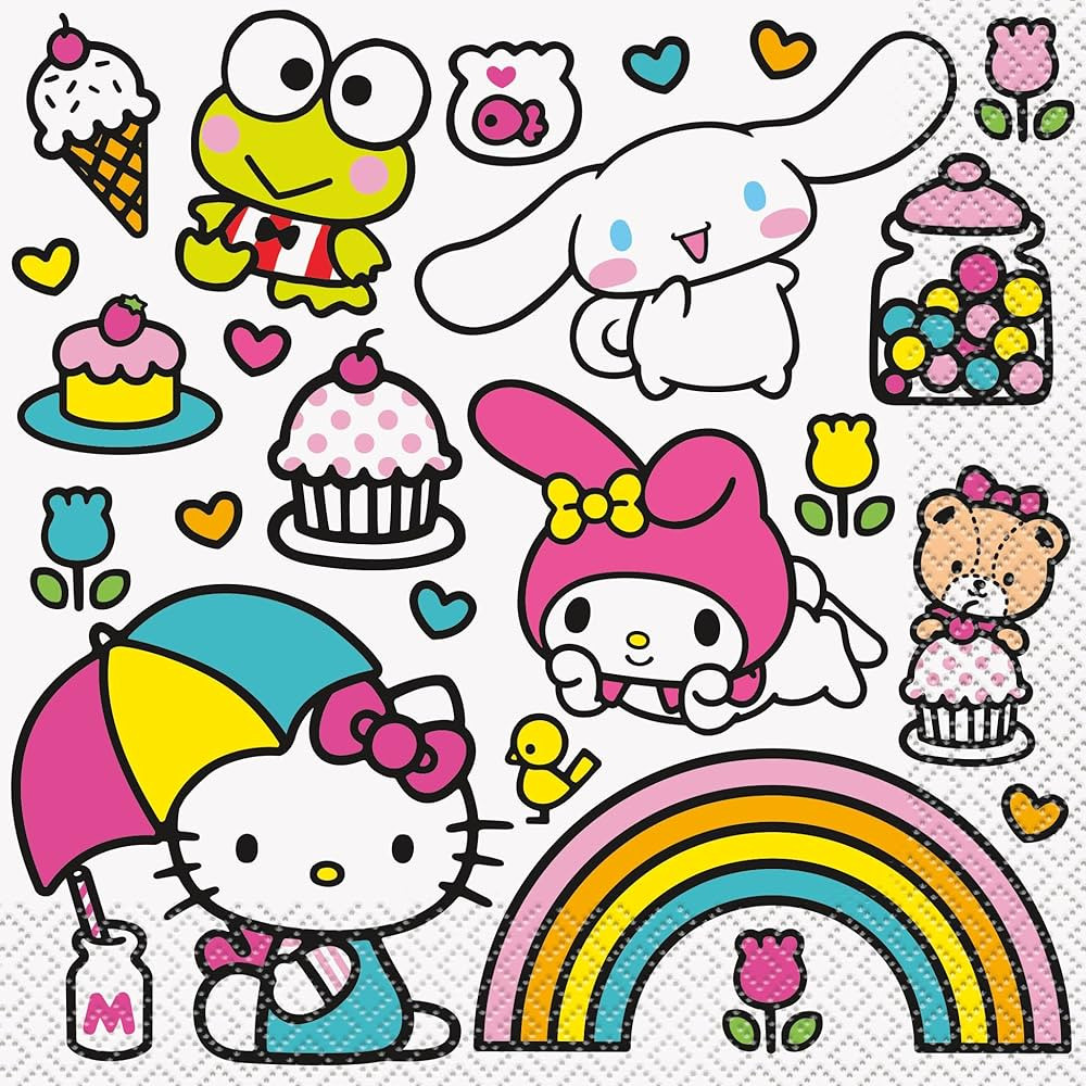 Multicolor Hello Kitty & Friends Luncheon Napkins - 16 Count, Perfect for Birthdays, Theme Partie... | Amazon (US)