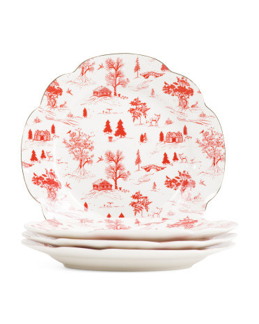 Set Of 4 Porcelain Scalloped Winter Scene Salad Plates | TJ Maxx