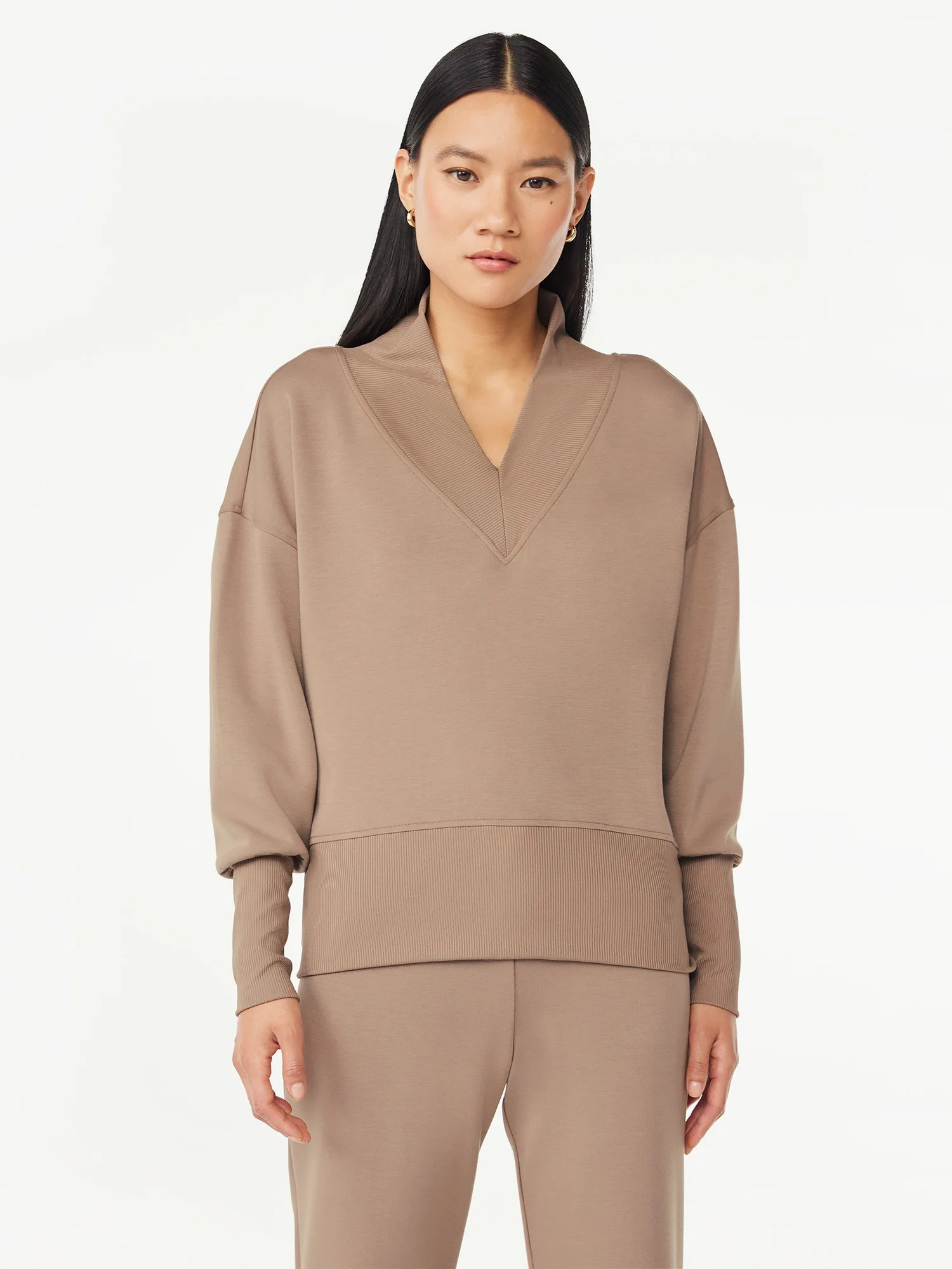 Scoop Women's Scuba Knit V-Neck Sweatshirt, Sizes XS-XXL | Walmart (US)