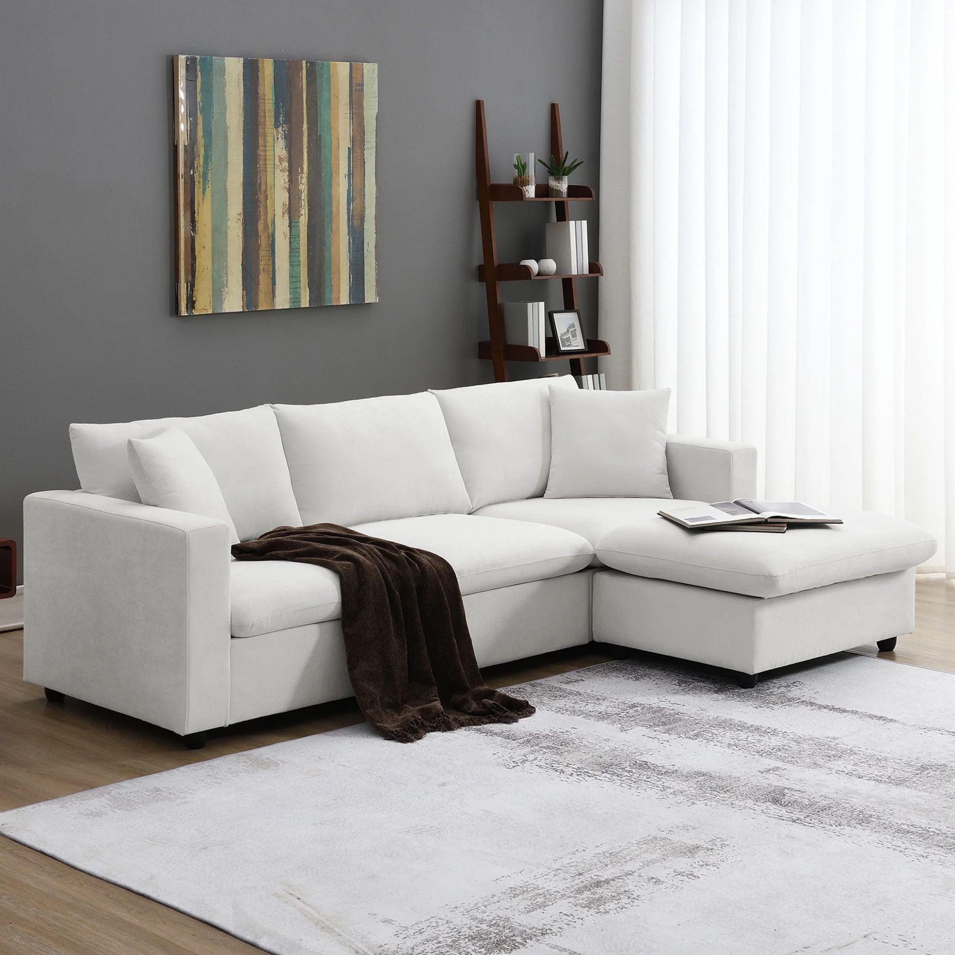 100" L-Shaped Modern Deep Sectional Sofa Couch, Comfy 3 Seats Sectional Sofa with Chaise Ottoman,... | Walmart (US)