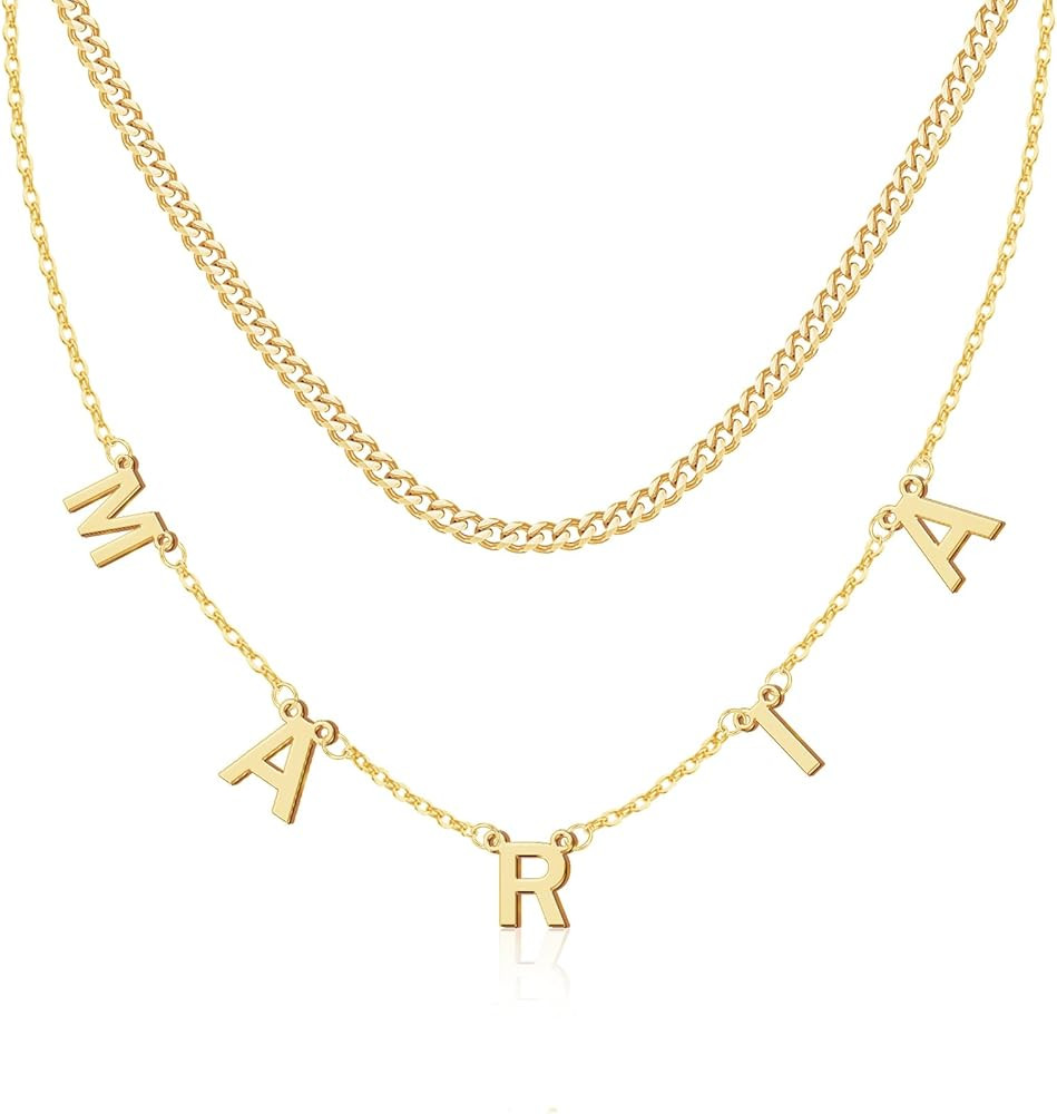 Custom Layered Name Necklace Personalized with Heart 18K Gold Plated Customized Nameplate Necklac... | Amazon (US)